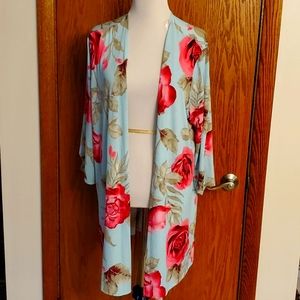 Honeyme Curvy XL Gabby Style Cover Up Kimono Floral Pink magenta and mint XL